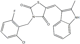 3-(2-chloro-6-fluorobenzyl)-5-[(2-methyl-1H-indol-3-yl)methylene]-1,3-thiazolidine-2,4-dione Struktur