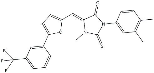 3-(3,4-dimethylphenyl)-1-methyl-2-thioxo-5-({5-[3-(trifluoromethyl)phenyl]-2-furyl}methylene)imidazolidin-4-one Struktur