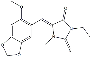 3-ethyl-5-[(6-methoxy-1,3-benzodioxol-5-yl)methylene]-1-methyl-2-thioxoimidazolidin-4-one Struktur