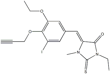 5-[3-ethoxy-5-iodo-4-(2-propynyloxy)benzylidene]-3-ethyl-1-methyl-2-thioxo-4-imidazolidinone Struktur