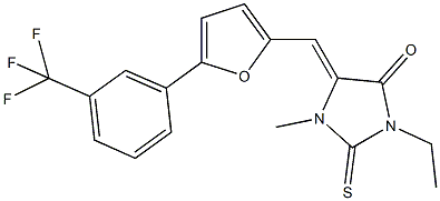 3-ethyl-1-methyl-2-thioxo-5-({5-[3-(trifluoromethyl)phenyl]-2-furyl}methylene)imidazolidin-4-one Struktur