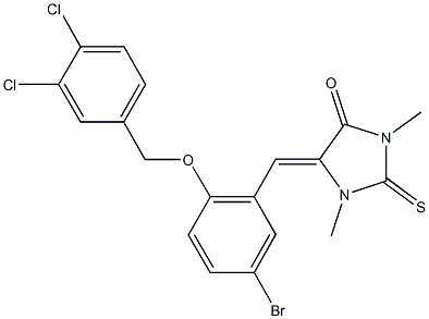 5-{5-bromo-2-[(3,4-dichlorobenzyl)oxy]benzylidene}-1,3-dimethyl-2-thioxoimidazolidin-4-one Struktur