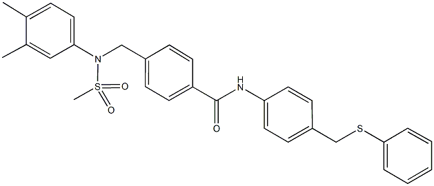 4-{[3,4-dimethyl(methylsulfonyl)anilino]methyl}-N-{4-[(phenylsulfanyl)methyl]phenyl}benzamide Struktur