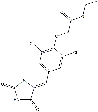 ethyl {2,6-dichloro-4-[(2,4-dioxo-1,3-thiazolidin-5-ylidene)methyl]phenoxy}acetate Struktur