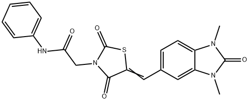 2-{5-[(1,3-dimethyl-2-oxo-2,3-dihydro-1H-benzimidazol-5-yl)methylene]-2,4-dioxo-1,3-thiazolidin-3-yl}-N-phenylacetamide Struktur