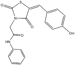 2-[5-(4-hydroxybenzylidene)-2,4-dioxo-1,3-thiazolidin-3-yl]-N-phenylacetamide Struktur