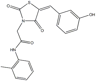 2-[5-(3-hydroxybenzylidene)-2,4-dioxo-1,3-thiazolidin-3-yl]-N-(2-methylphenyl)acetamide Struktur