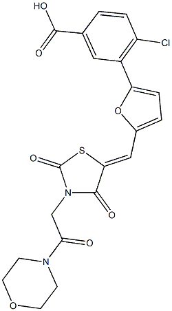 4-chloro-3-[5-({3-[2-(4-morpholinyl)-2-oxoethyl]-2,4-dioxo-1,3-thiazolidin-5-ylidene}methyl)-2-furyl]benzoic acid Struktur