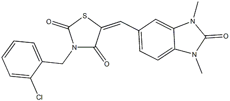 3-(2-chlorobenzyl)-5-[(1,3-dimethyl-2-oxo-2,3-dihydro-1H-benzimidazol-5-yl)methylene]-1,3-thiazolidine-2,4-dione Struktur