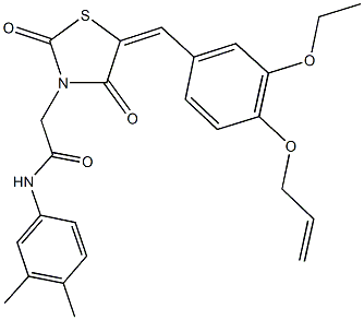 2-{5-[4-(allyloxy)-3-ethoxybenzylidene]-2,4-dioxo-1,3-thiazolidin-3-yl}-N-(3,4-dimethylphenyl)acetamide Struktur