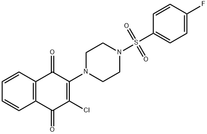 2-chloro-3-{4-[(4-fluorophenyl)sulfonyl]-1-piperazinyl}naphthoquinone Struktur