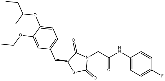 2-[5-(4-sec-butoxy-3-ethoxybenzylidene)-2,4-dioxo-1,3-thiazolidin-3-yl]-N-(4-fluorophenyl)acetamide Struktur