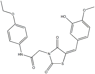 N-(4-ethoxyphenyl)-2-[5-(3-hydroxy-4-methoxybenzylidene)-2,4-dioxo-1,3-thiazolidin-3-yl]acetamide Struktur