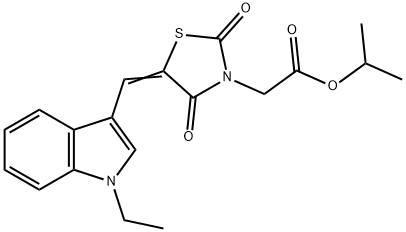 isopropyl {5-[(1-ethyl-1H-indol-3-yl)methylene]-2,4-dioxo-1,3-thiazolidin-3-yl}acetate Struktur