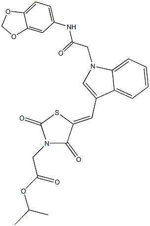 isopropyl [5-({1-[2-(1,3-benzodioxol-5-ylamino)-2-oxoethyl]-1H-indol-3-yl}methylene)-2,4-dioxo-1,3-thiazolidin-3-yl]acetate Struktur