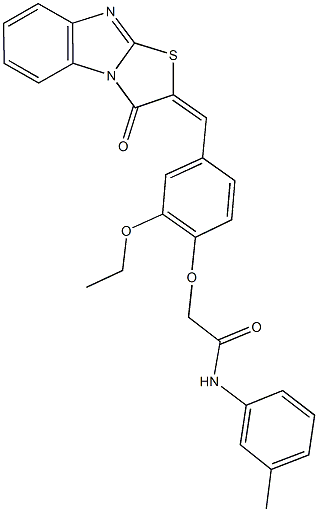 2-{2-ethoxy-4-[(3-oxo[1,3]thiazolo[3,2-a]benzimidazol-2(3H)-ylidene)methyl]phenoxy}-N-(3-methylphenyl)acetamide Struktur