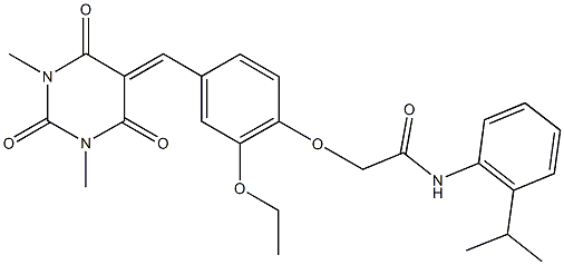 2-{4-[(1,3-dimethyl-2,4,6-trioxotetrahydro-5(2H)-pyrimidinylidene)methyl]-2-ethoxyphenoxy}-N-(2-isopropylphenyl)acetamide Struktur