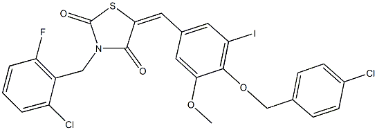 5-{4-[(4-chlorobenzyl)oxy]-3-iodo-5-methoxybenzylidene}-3-(2-chloro-6-fluorobenzyl)-1,3-thiazolidine-2,4-dione Struktur