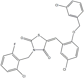 5-{5-chloro-2-[(3-chlorobenzyl)oxy]benzylidene}-3-(2-chloro-6-fluorobenzyl)-1,3-thiazolidine-2,4-dione Struktur