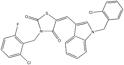 5-{[1-(2-chlorobenzyl)-1H-indol-3-yl]methylene}-3-(2-chloro-6-fluorobenzyl)-1,3-thiazolidine-2,4-dione Struktur