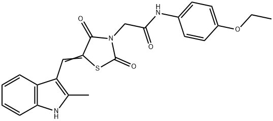 N-(4-ethoxyphenyl)-2-{5-[(2-methyl-1H-indol-3-yl)methylene]-2,4-dioxo-1,3-thiazolidin-3-yl}acetamide Struktur