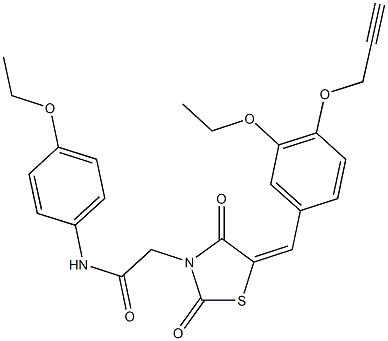 N-(4-ethoxyphenyl)-2-{5-[3-ethoxy-4-(2-propynyloxy)benzylidene]-2,4-dioxo-1,3-thiazolidin-3-yl}acetamide Struktur