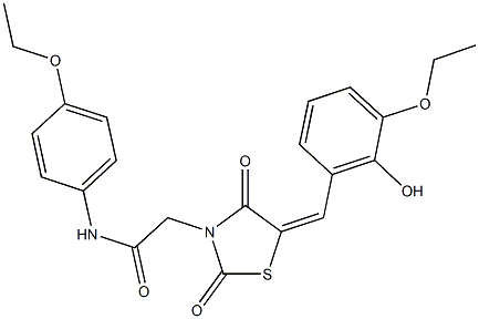 2-[5-(3-ethoxy-2-hydroxybenzylidene)-2,4-dioxo-1,3-thiazolidin-3-yl]-N-(4-ethoxyphenyl)acetamide Struktur