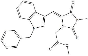 methyl {5-[(1-benzyl-1H-indol-3-yl)methylene]-3-methyl-4-oxo-2-thioxoimidazolidin-1-yl}acetate Struktur