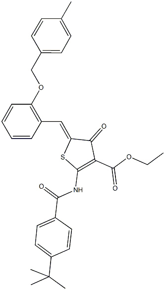 ethyl 2-[(4-tert-butylbenzoyl)amino]-5-{2-[(4-methylbenzyl)oxy]benzylidene}-4-oxo-4,5-dihydro-3-thiophenecarboxylate Struktur