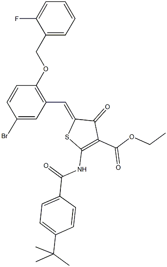 ethyl 5-{5-bromo-2-[(2-fluorobenzyl)oxy]benzylidene}-2-[(4-tert-butylbenzoyl)amino]-4-oxo-4,5-dihydro-3-thiophenecarboxylate Struktur