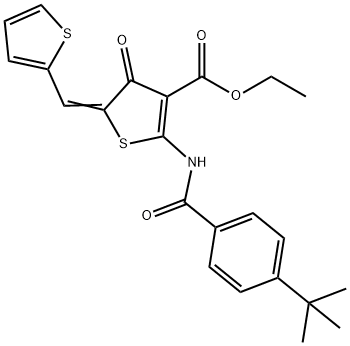 ethyl 2-[(4-tert-butylbenzoyl)amino]-4-oxo-5-(2-thienylmethylene)-4,5-dihydro-3-thiophenecarboxylate Struktur