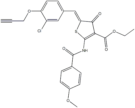 ethyl 5-[3-chloro-4-(2-propynyloxy)benzylidene]-2-[(4-methoxybenzoyl)amino]-4-oxo-4,5-dihydro-3-thiophenecarboxylate Struktur