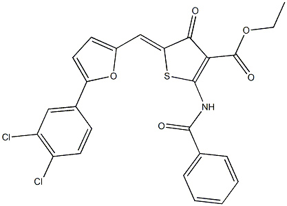 ethyl 2-(benzoylamino)-5-{[5-(3,4-dichlorophenyl)-2-furyl]methylene}-4-oxo-4,5-dihydro-3-thiophenecarboxylate Struktur