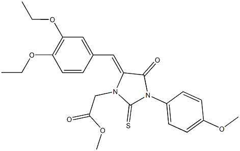 methyl [5-(3,4-diethoxybenzylidene)-3-(4-methoxyphenyl)-4-oxo-2-thioxo-1-imidazolidinyl]acetate Struktur