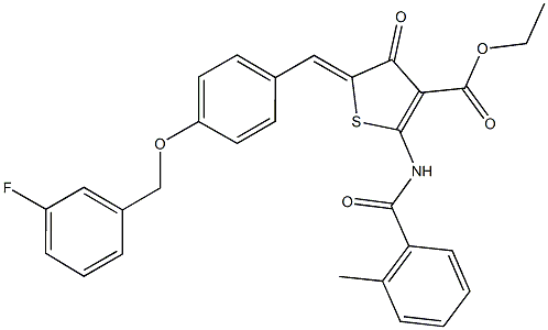 ethyl 5-{4-[(3-fluorobenzyl)oxy]benzylidene}-2-[(2-methylbenzoyl)amino]-4-oxo-4,5-dihydro-3-thiophenecarboxylate Struktur