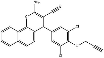 2-amino-4-[3,5-dichloro-4-(2-propynyloxy)phenyl]-4H-benzo[h]chromene-3-carbonitrile Struktur