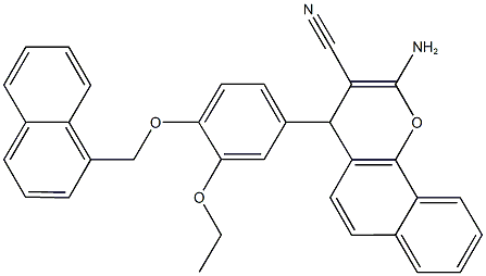 2-amino-4-[3-ethoxy-4-(1-naphthylmethoxy)phenyl]-4H-benzo[h]chromene-3-carbonitrile Struktur