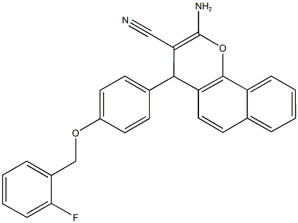 2-amino-4-{4-[(2-fluorobenzyl)oxy]phenyl}-4H-benzo[h]chromene-3-carbonitrile Struktur