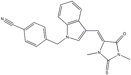 4-({3-[(1,3-dimethyl-5-oxo-2-thioxo-4-imidazolidinylidene)methyl]-1H-indol-1-yl}methyl)benzonitrile Struktur