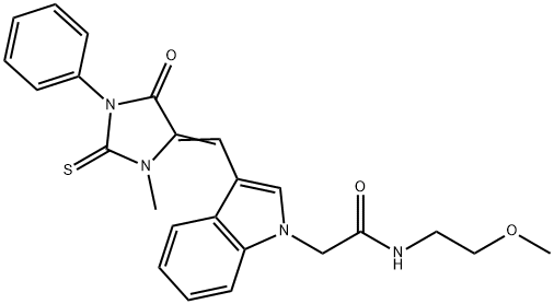 N-(2-methoxyethyl)-2-{3-[(3-methyl-5-oxo-1-phenyl-2-thioxo-4-imidazolidinylidene)methyl]-1H-indol-1-yl}acetamide Struktur