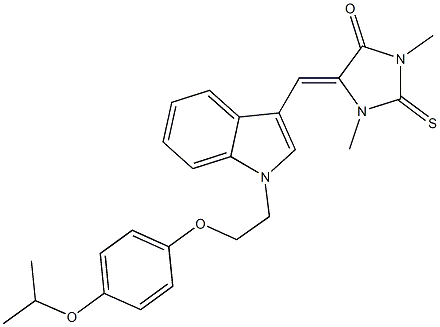 5-({1-[2-(4-isopropoxyphenoxy)ethyl]-1H-indol-3-yl}methylene)-1,3-dimethyl-2-thioxo-4-imidazolidinone Struktur