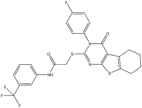 2-{[3-(4-fluorophenyl)-4-oxo-3,4,5,6,7,8-hexahydro[1]benzothieno[2,3-d]pyrimidin-2-yl]sulfanyl}-N-[3-(trifluoromethyl)phenyl]acetamide Struktur