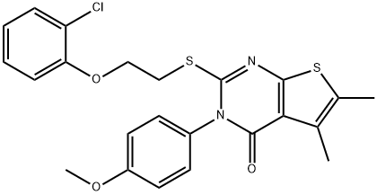 2-{[2-(2-chlorophenoxy)ethyl]sulfanyl}-3-(4-methoxyphenyl)-5,6-dimethylthieno[2,3-d]pyrimidin-4(3H)-one Struktur