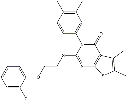 2-{[2-(2-chlorophenoxy)ethyl]sulfanyl}-3-(3,4-dimethylphenyl)-5,6-dimethylthieno[2,3-d]pyrimidin-4(3H)-one Struktur