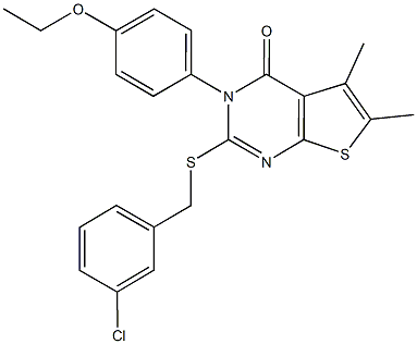 2-[(3-chlorobenzyl)sulfanyl]-3-(4-ethoxyphenyl)-5,6-dimethylthieno[2,3-d]pyrimidin-4(3H)-one Struktur