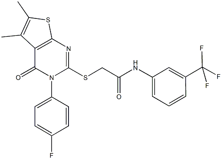 2-{[3-(4-fluorophenyl)-5,6-dimethyl-4-oxo-3,4-dihydrothieno[2,3-d]pyrimidin-2-yl]sulfanyl}-N-[3-(trifluoromethyl)phenyl]acetamide Struktur