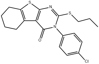 3-(4-chlorophenyl)-2-(propylsulfanyl)-5,6,7,8-tetrahydro[1]benzothieno[2,3-d]pyrimidin-4(3H)-one Struktur