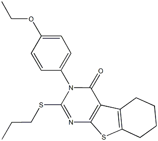 3-(4-ethoxyphenyl)-2-(propylsulfanyl)-5,6,7,8-tetrahydro[1]benzothieno[2,3-d]pyrimidin-4(3H)-one Struktur