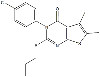 3-(4-chlorophenyl)-5,6-dimethyl-2-(propylsulfanyl)thieno[2,3-d]pyrimidin-4(3H)-one Struktur