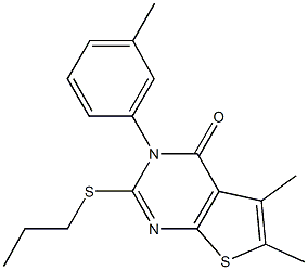 5,6-dimethyl-3-(3-methylphenyl)-2-(propylsulfanyl)thieno[2,3-d]pyrimidin-4(3H)-one Struktur